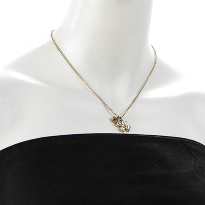 Chanel Crystal CC Four Leaf Clover Pendant Necklace Gold 2 of 4