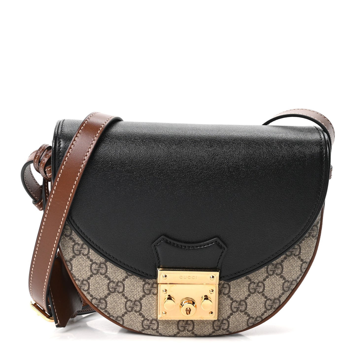 GG Supreme Monogram Calfskin Small Padlock Messenger Shoulder Bag Beige Black Cuir