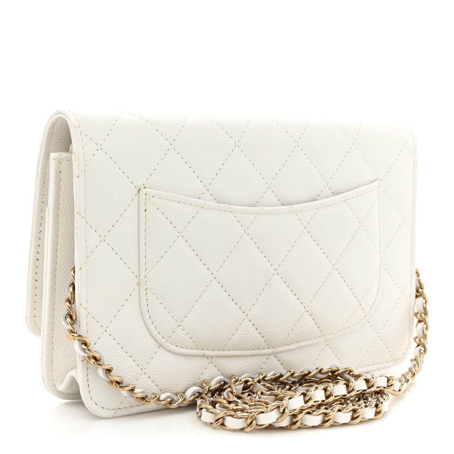 Shiny Caviar Quilted Strass Wallet On Chain WOC White