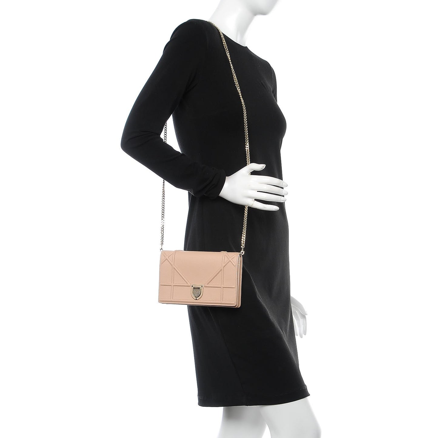 Grained Calfskin Diorama Wallet on Chain Pouch Nude