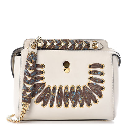 Fendi Vitello Baltico Ribbon Lace Up Floral Small DotCom Click Chain Satchel White Multicolor 1 of 19