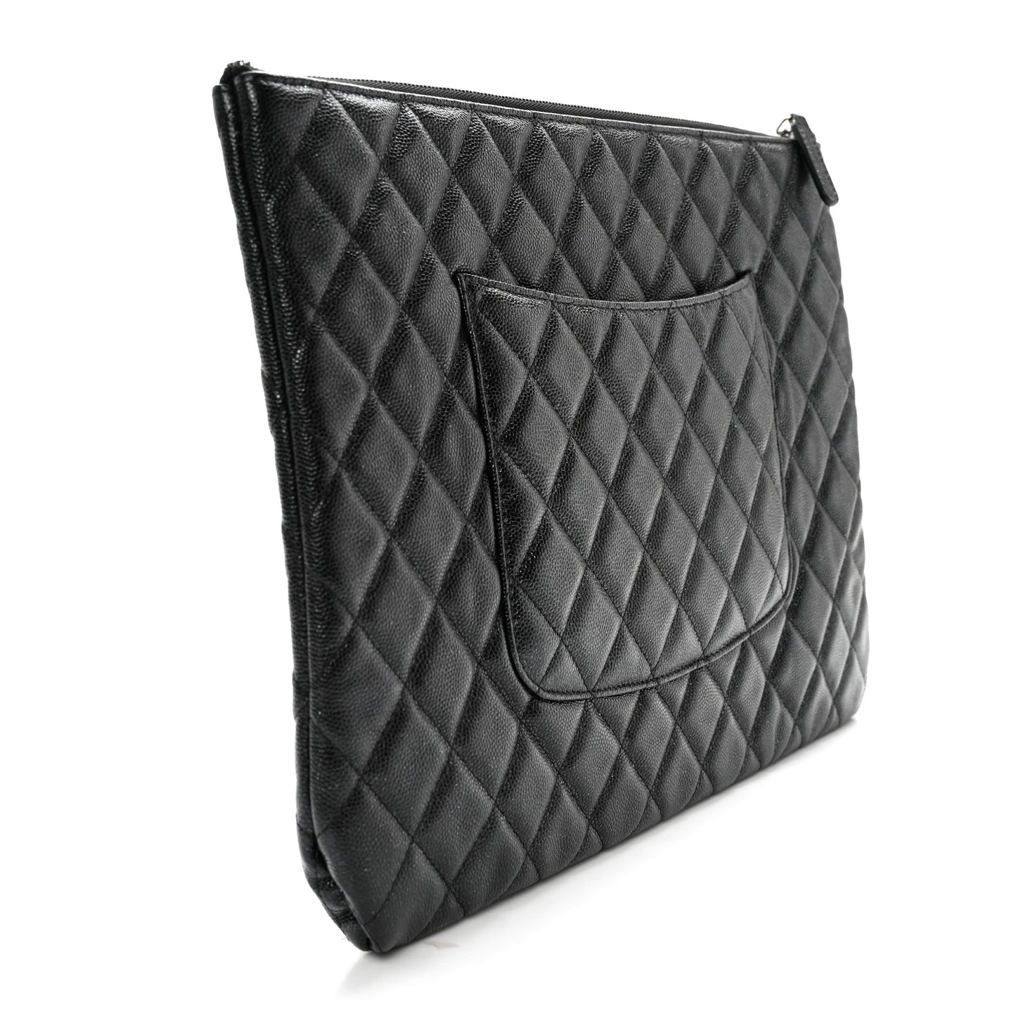 Iridescent Caviar Quilted Large Cosmetic Case Black