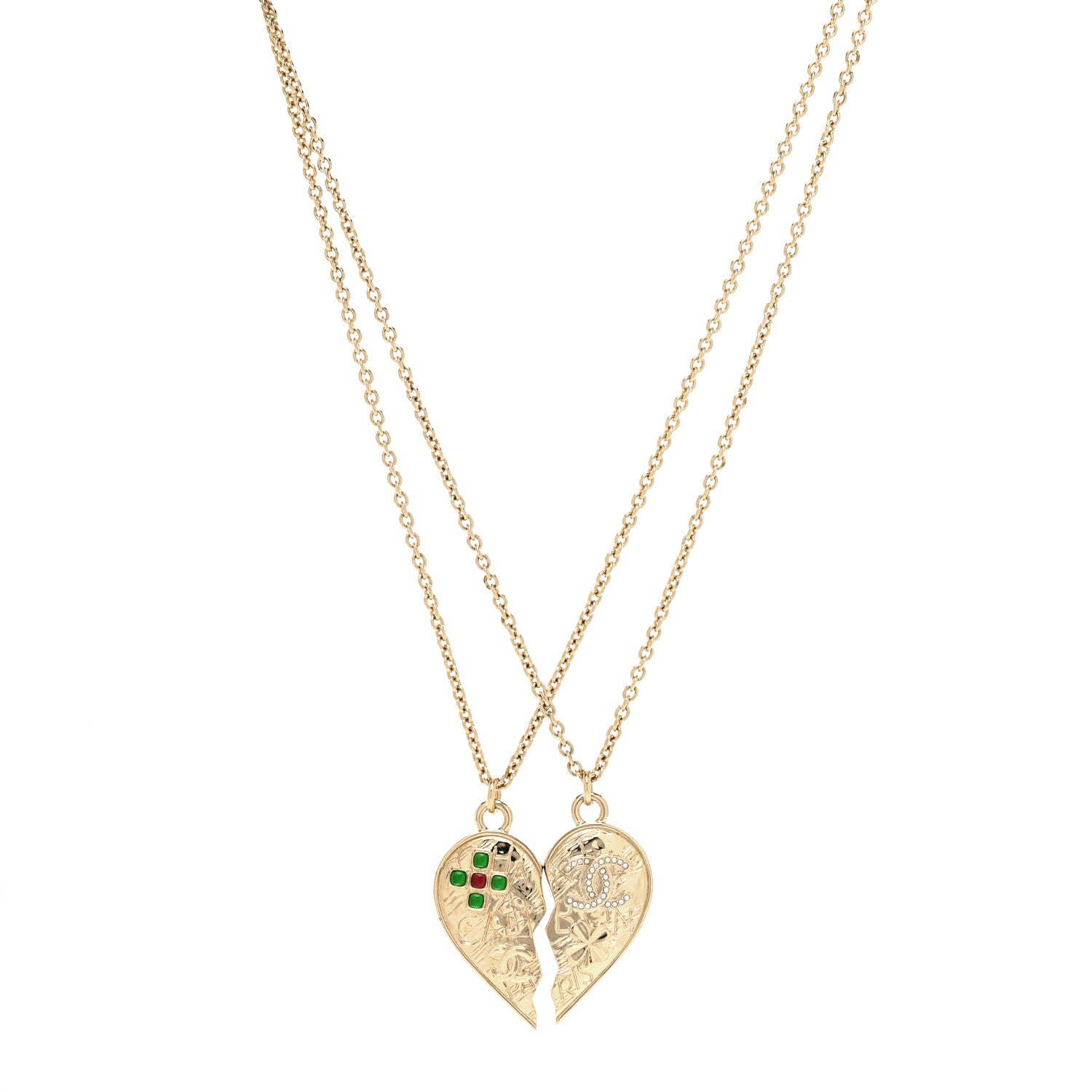 Chanel Crystal Gripoix Clover Heart CC Friendship Necklace Set Gold Multicolor 1 of 7