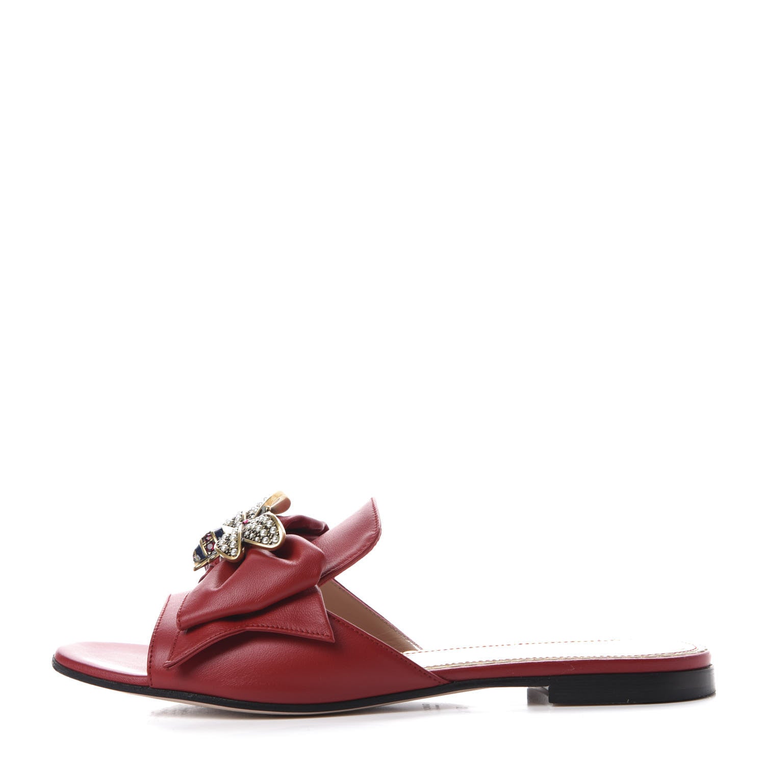 Gucci Nappa Queen Margaret Flat Slide Sandals 37.5 Hibiscus Red 1 of 11