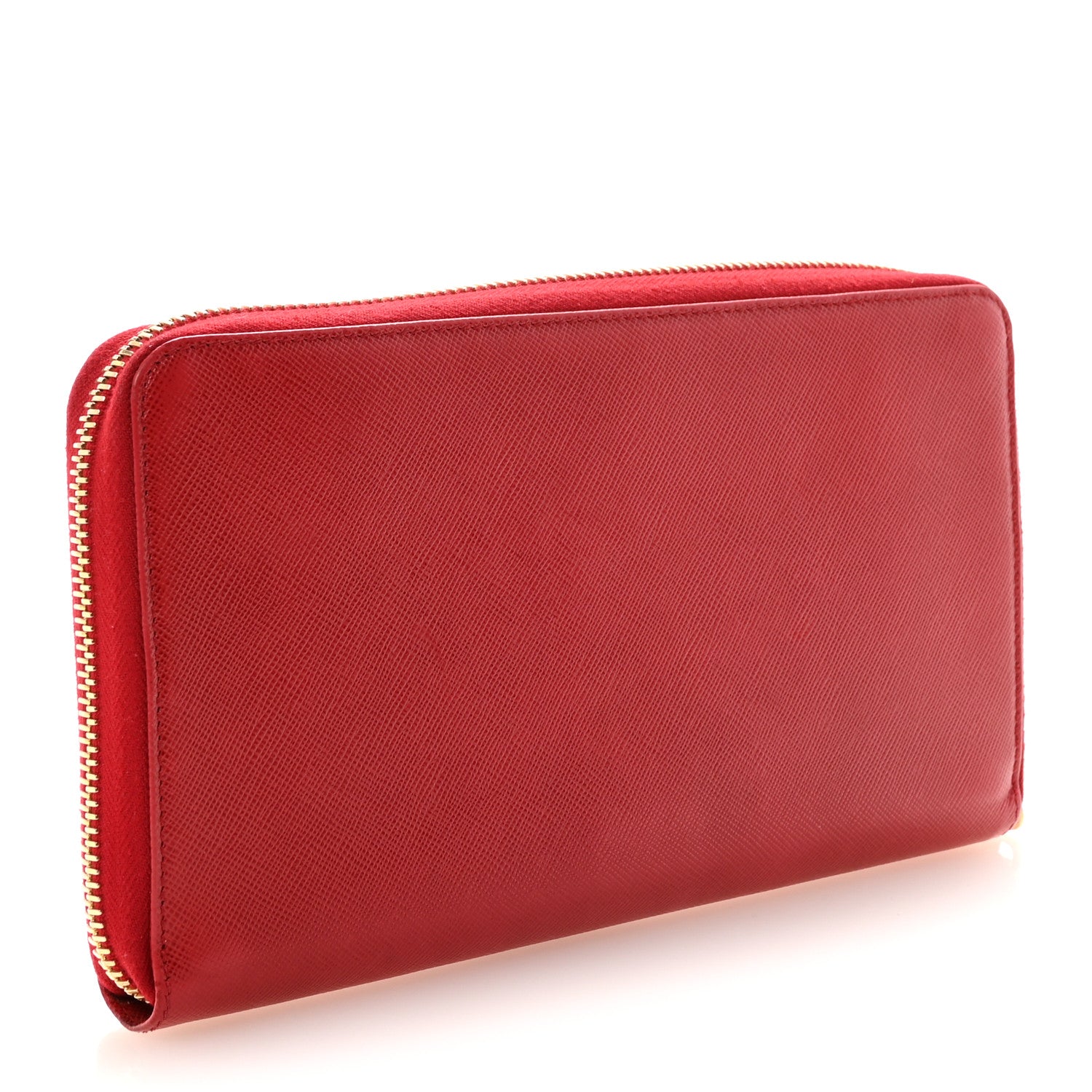 Prada Saffiano Triangle Large Zip Around Travel Wallet Fuoco 3 of 8