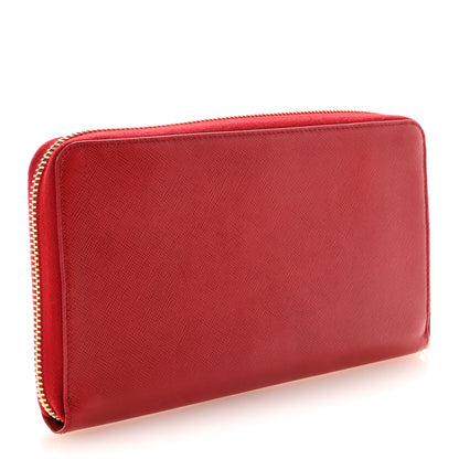 Prada Saffiano Triangle Large Zip Around Travel Wallet Fuoco 3 of 8