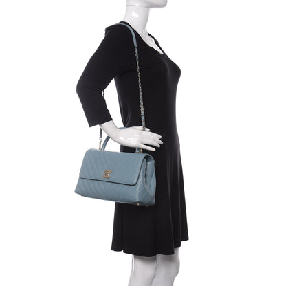 Chanel Caviar Chevron Quilted Small Coco Handle Flap Blue 2 of 11