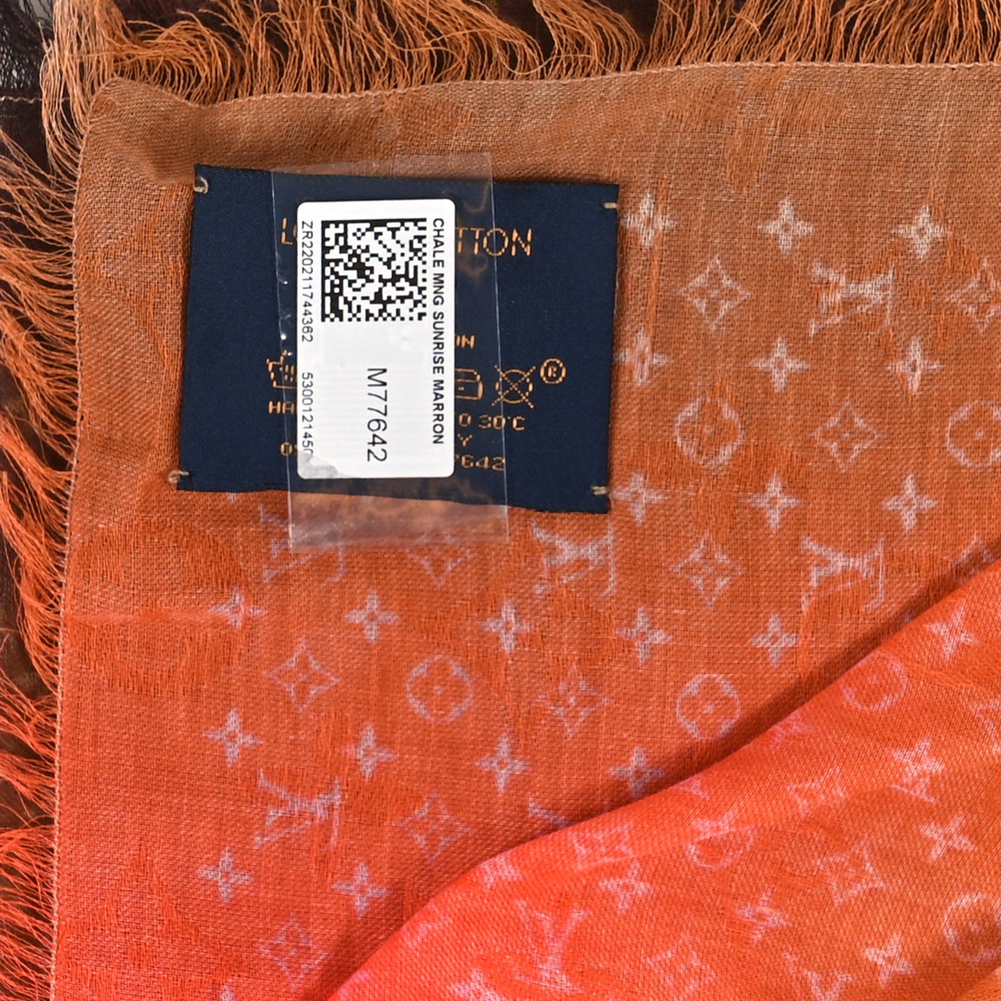 Silk Wool Monogram Sunrise Shawl Brown