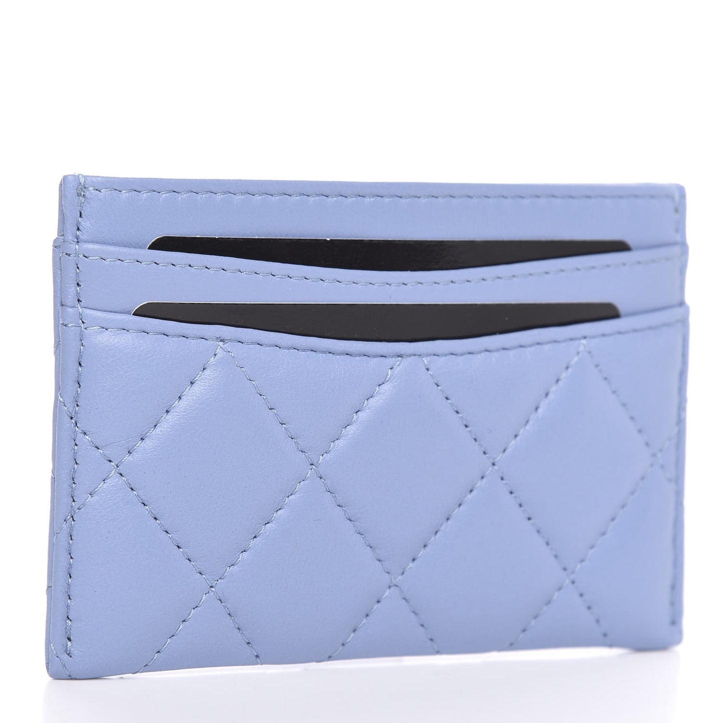 Lambskin Quilted Card Holder Light Blue