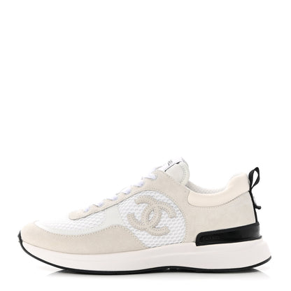 Chanel Calfskin Mesh Lycra Suede Womens Logo Sneakers 38.5 White 1 of 10