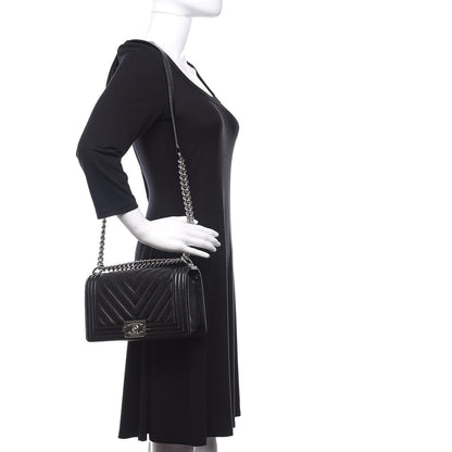 Chanel Caviar Chevron Quilted Medium Boy Flap Black 2 of 9