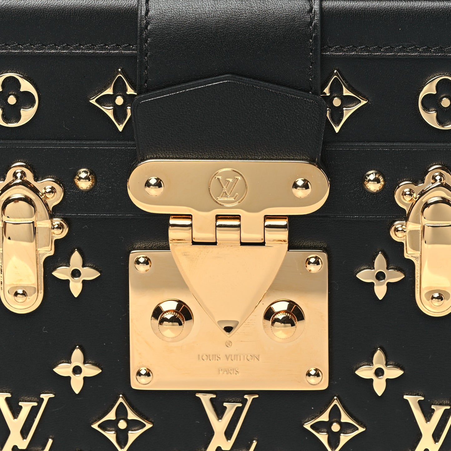 Calfskin Metal Monogram Petite Malle Black