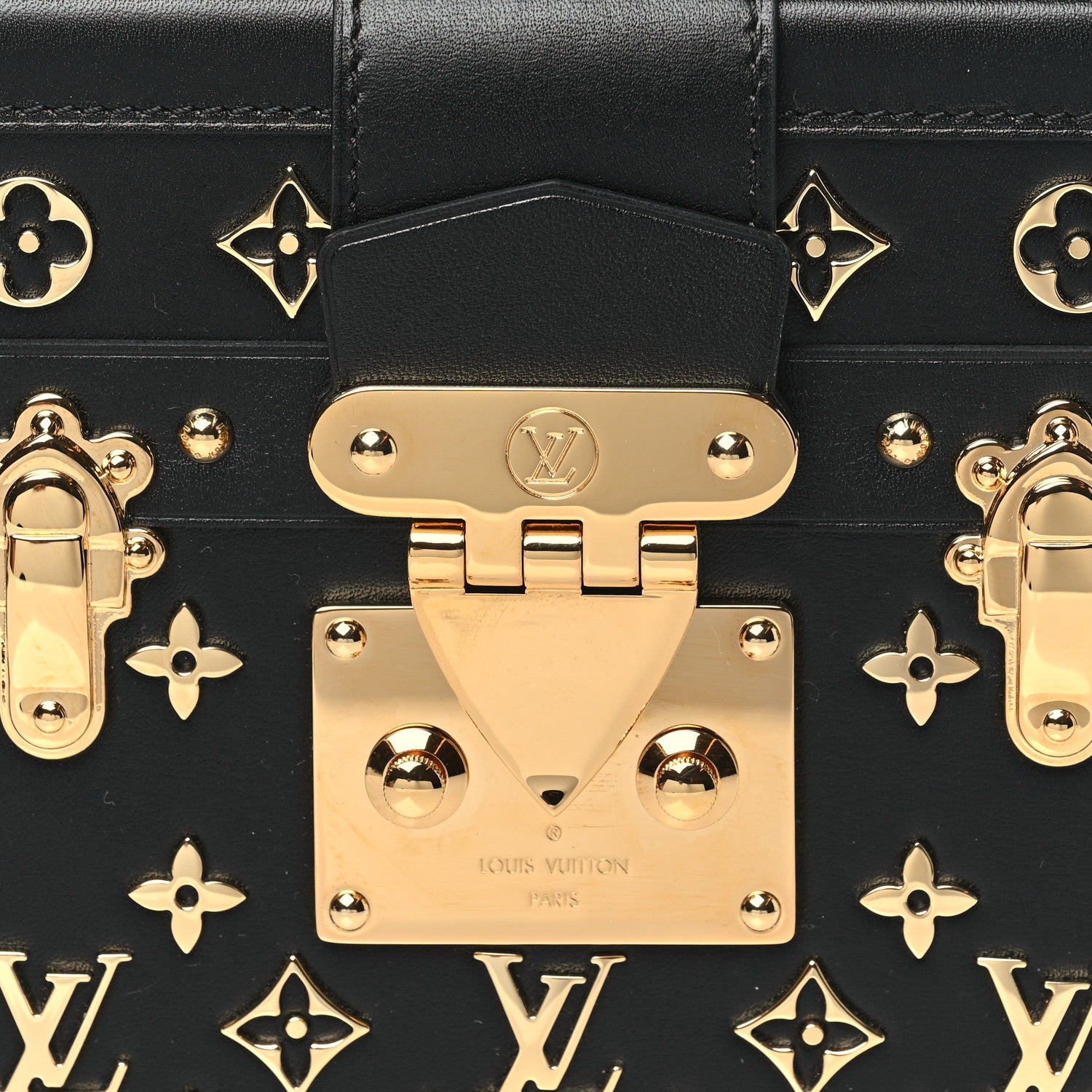 Louis Vuitton Calfskin Metal Monogram Petite Malle Black 8 of 11