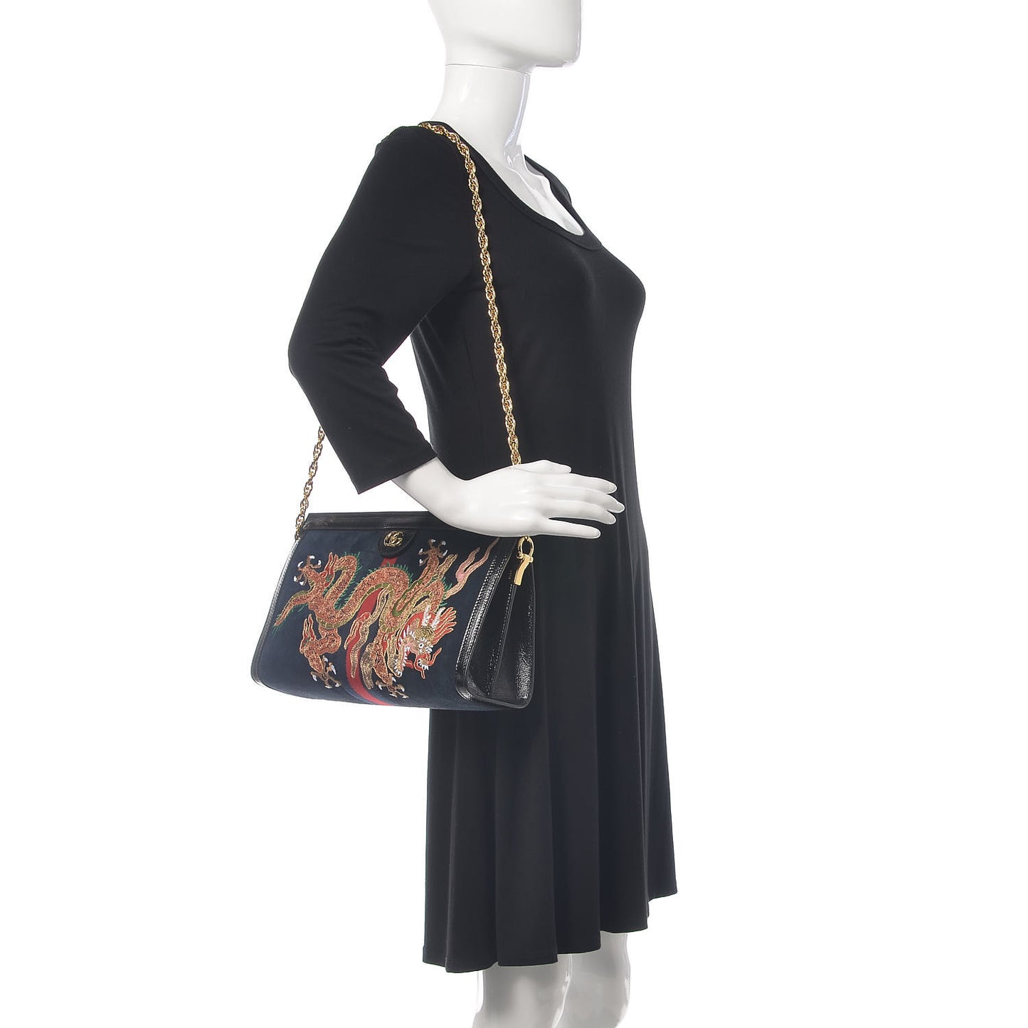 Suede Patent Web Dragon Embroidered Medium Ophidia Chain Shoulder Bag Blue Multicolor Black
