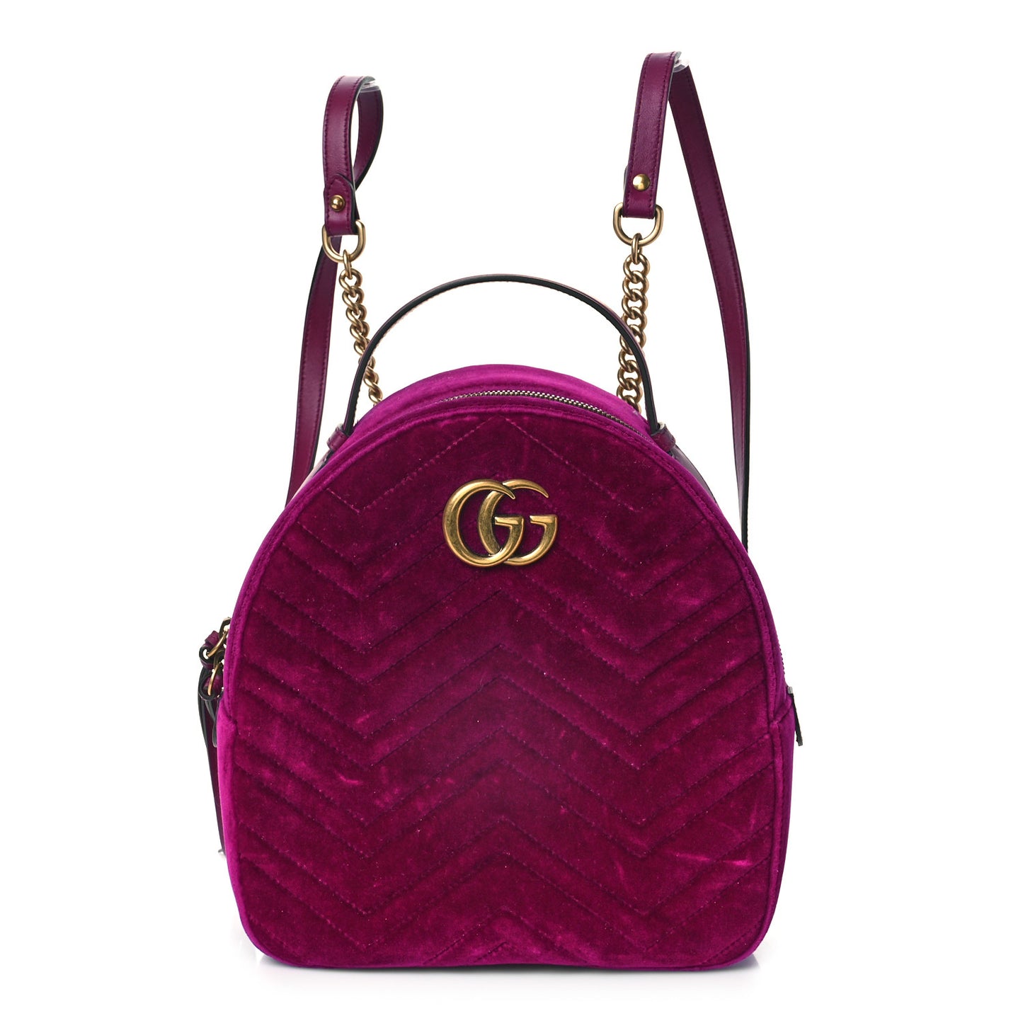 Velvet Matelasse GG Marmont Dome Backpack Fuchsia Violet Cyclamen