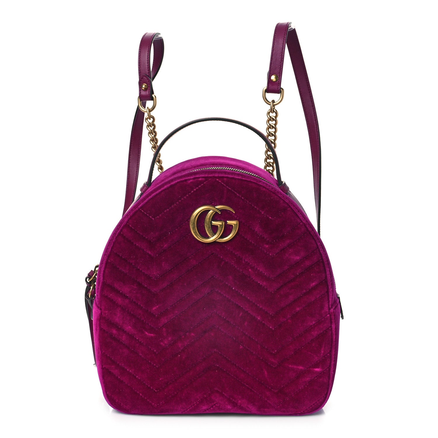 Gucci Velvet Matelasse GG Marmont Dome Backpack Fuchsia Violet Cyclamen 1 of 9