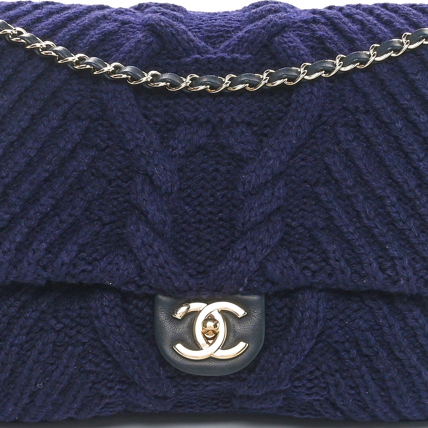Chanel Cable Knit Calfskin Flap Bag Navy Blue 8 of 10