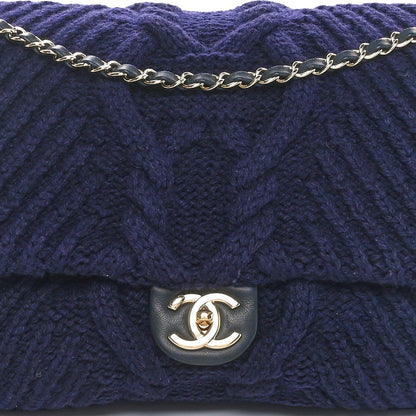 Chanel Cable Knit Calfskin Flap Bag Navy Blue 8 of 10