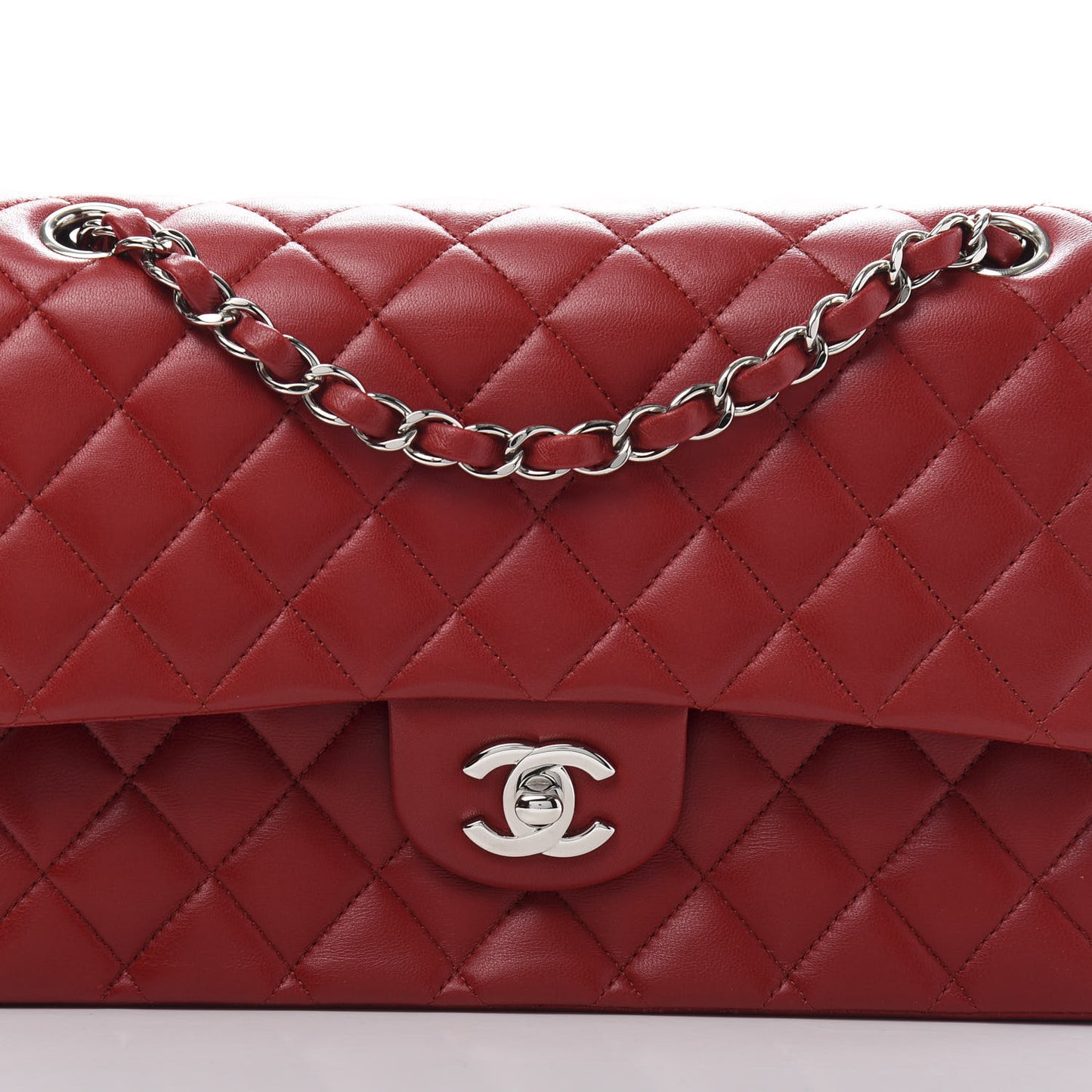Lambskin Quilted Medium Double Flap Red