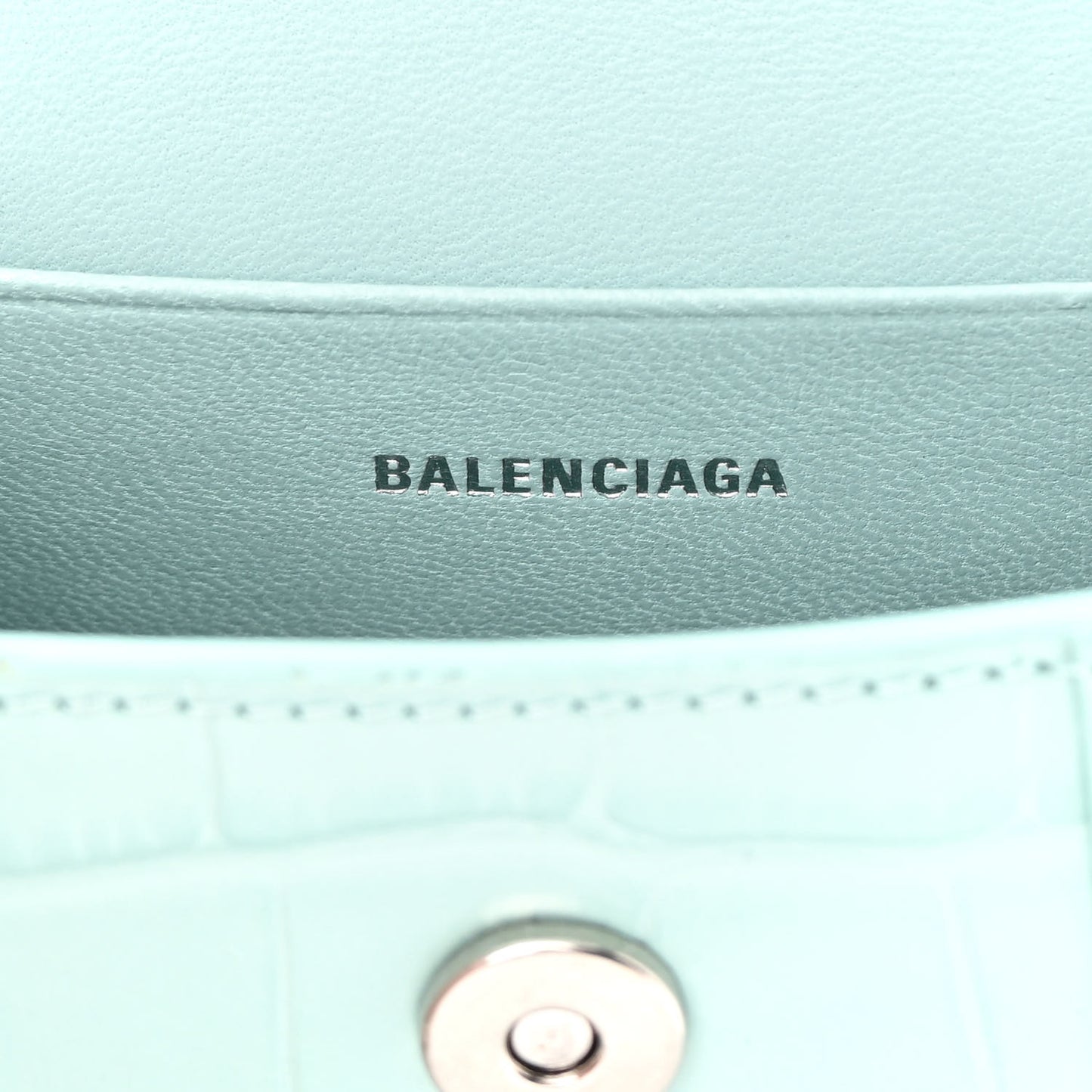 Shiny Calfskin Crocodile Embossed Hourglass Top Handle Bag Mini with Chain Green Acqua