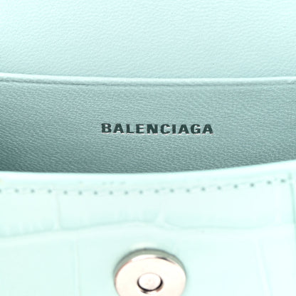 Balenciaga Shiny Calfskin Crocodile Embossed Hourglass Top Handle Bag Mini with Chain Green Acqua 6 of 11