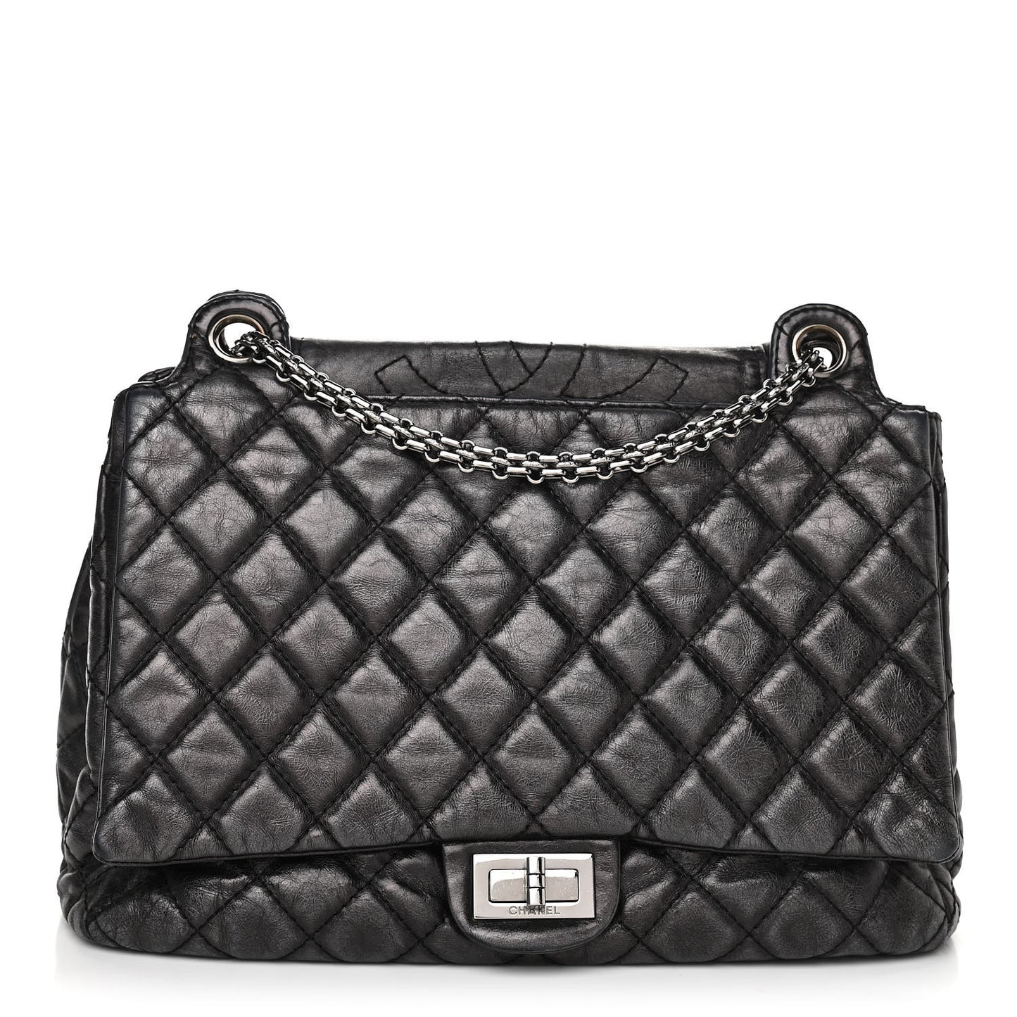 Metallic Aged Calfskin Quilted Reissue 2.55 Accordion Flap Black