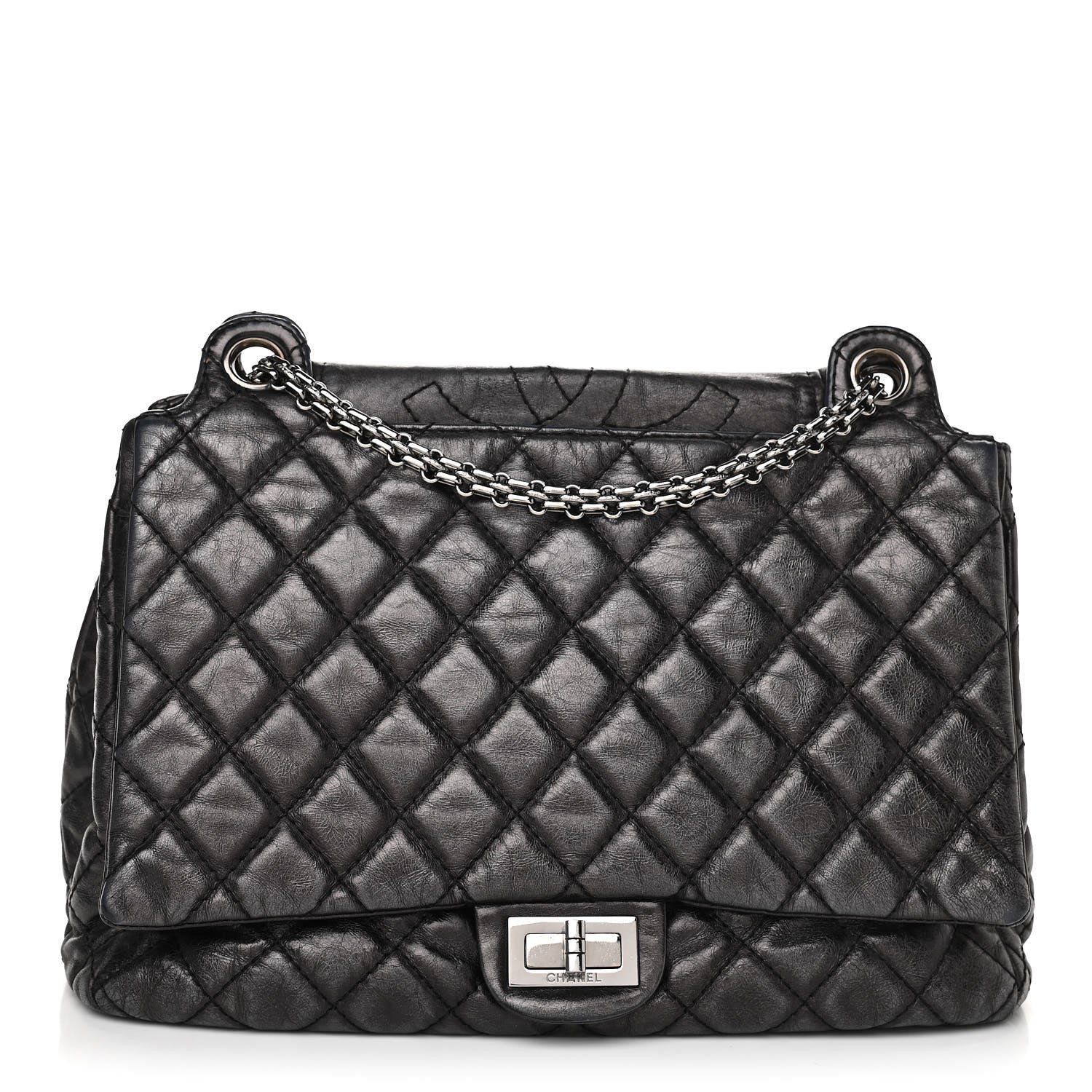 Chanel Metallic Aged Calfskin Quilted Reissue 2.55 Accordion Flap Black 1 of 9