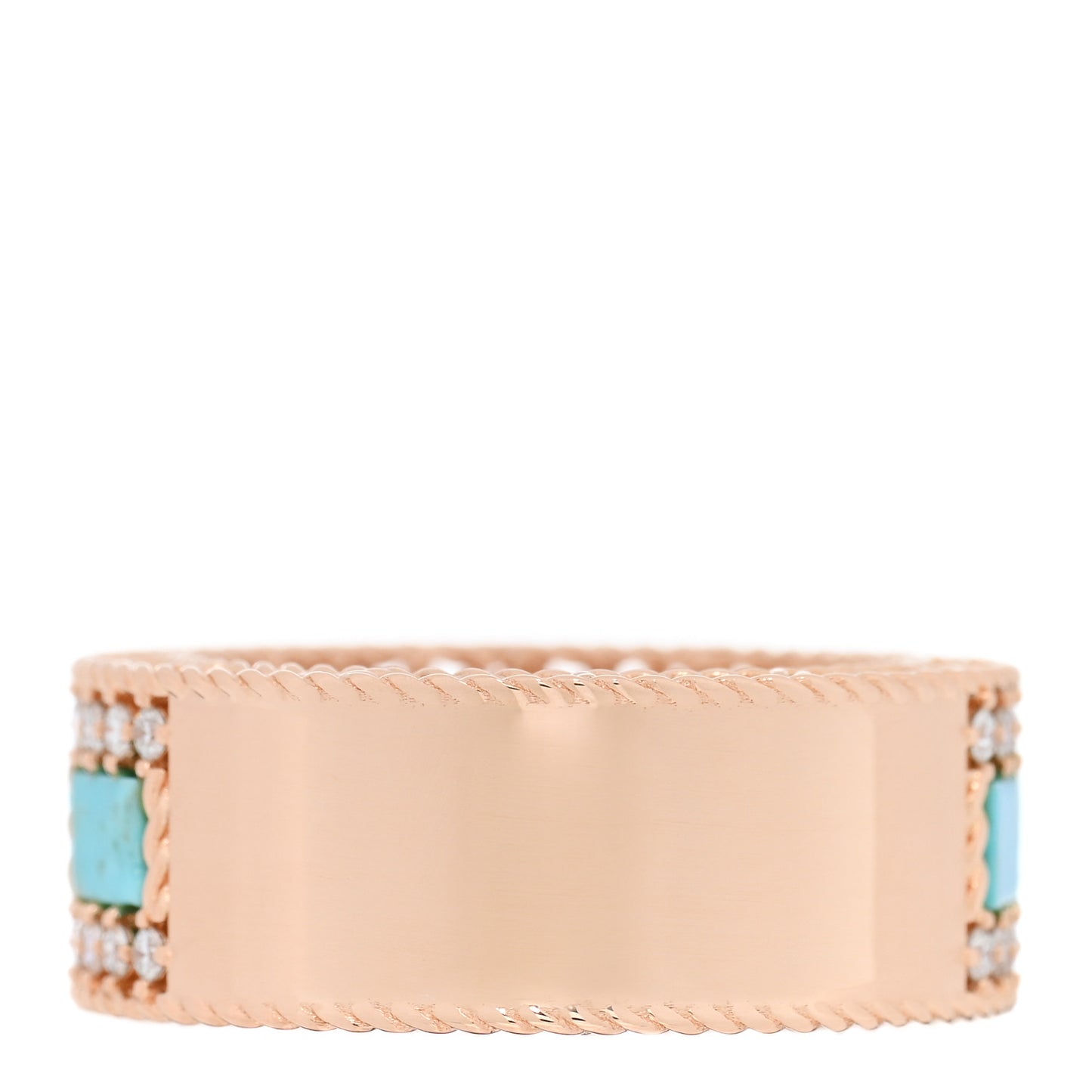 18K Rose Gold Diamond Turquoise Art Deco Ring 54 6.75