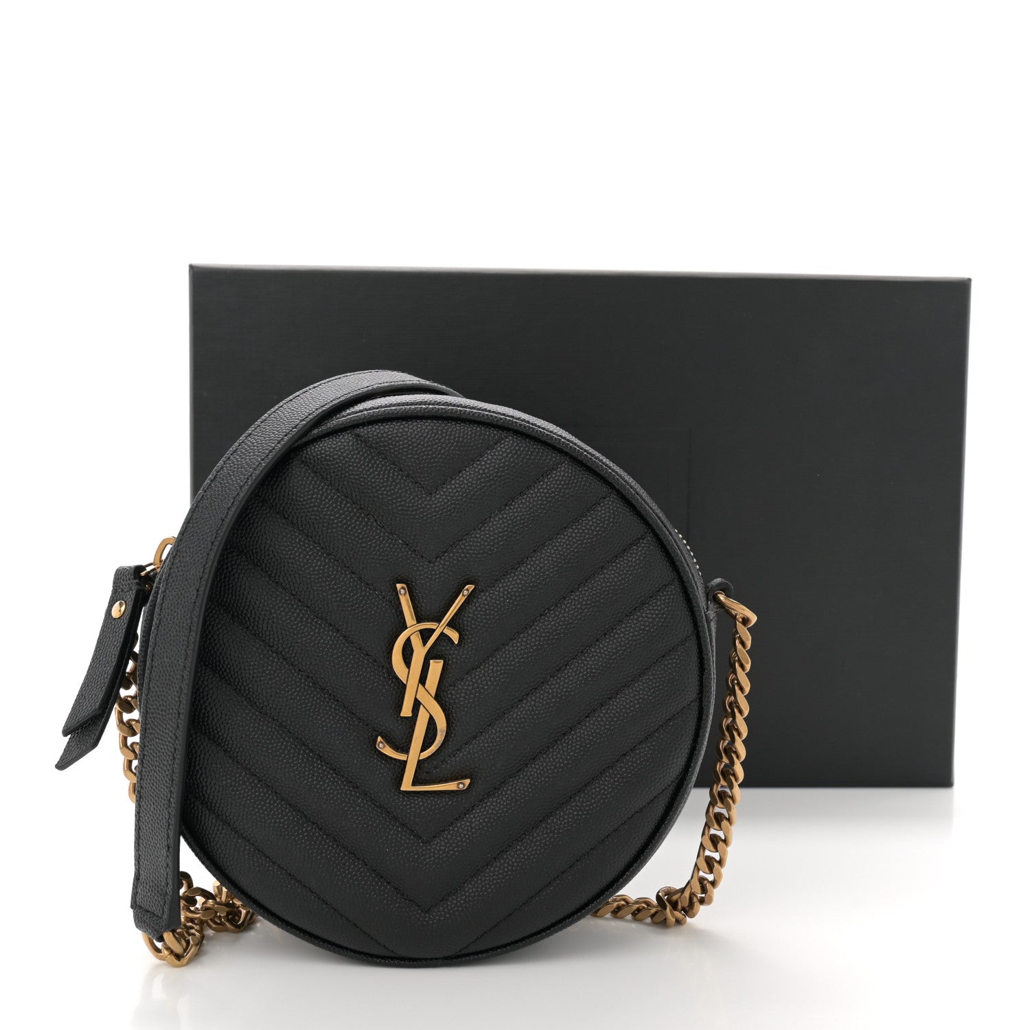 Saint Laurent Grain De Poudre Matelasse Chevron Quilted Round Vinyle Camera Bag Black 11 of 11