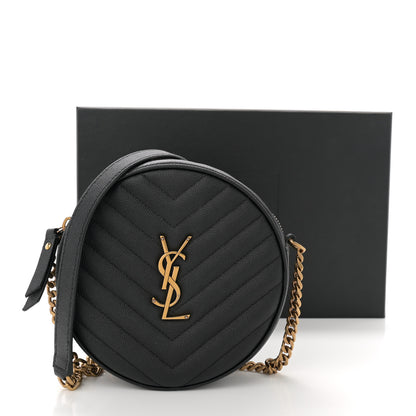 Saint Laurent Grain De Poudre Matelasse Chevron Quilted Round Vinyle Camera Bag Black 11 of 11