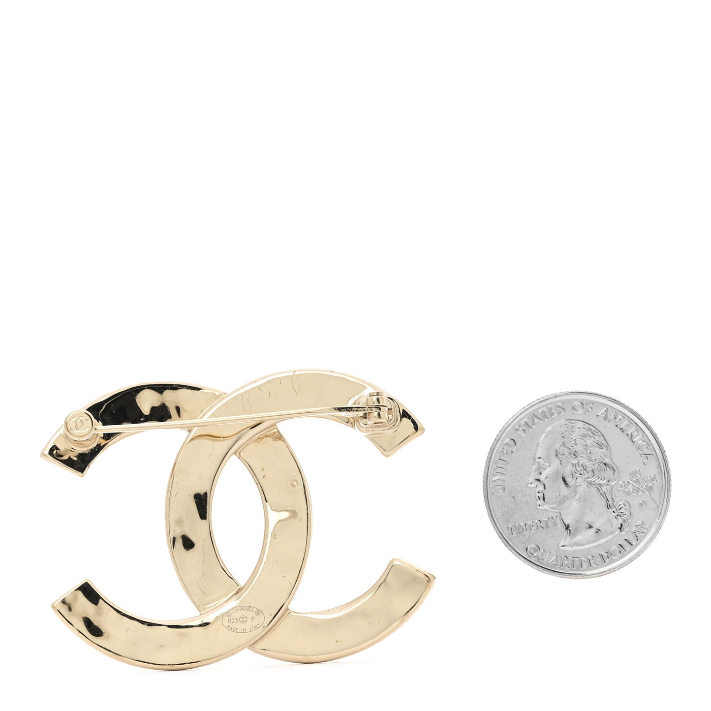 Metal Crystal Baguette CC Brooch Gold