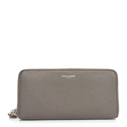 Saint Laurent Grained Calfskin Rive Gauche Zip Around Wallet Fog 1 of 9