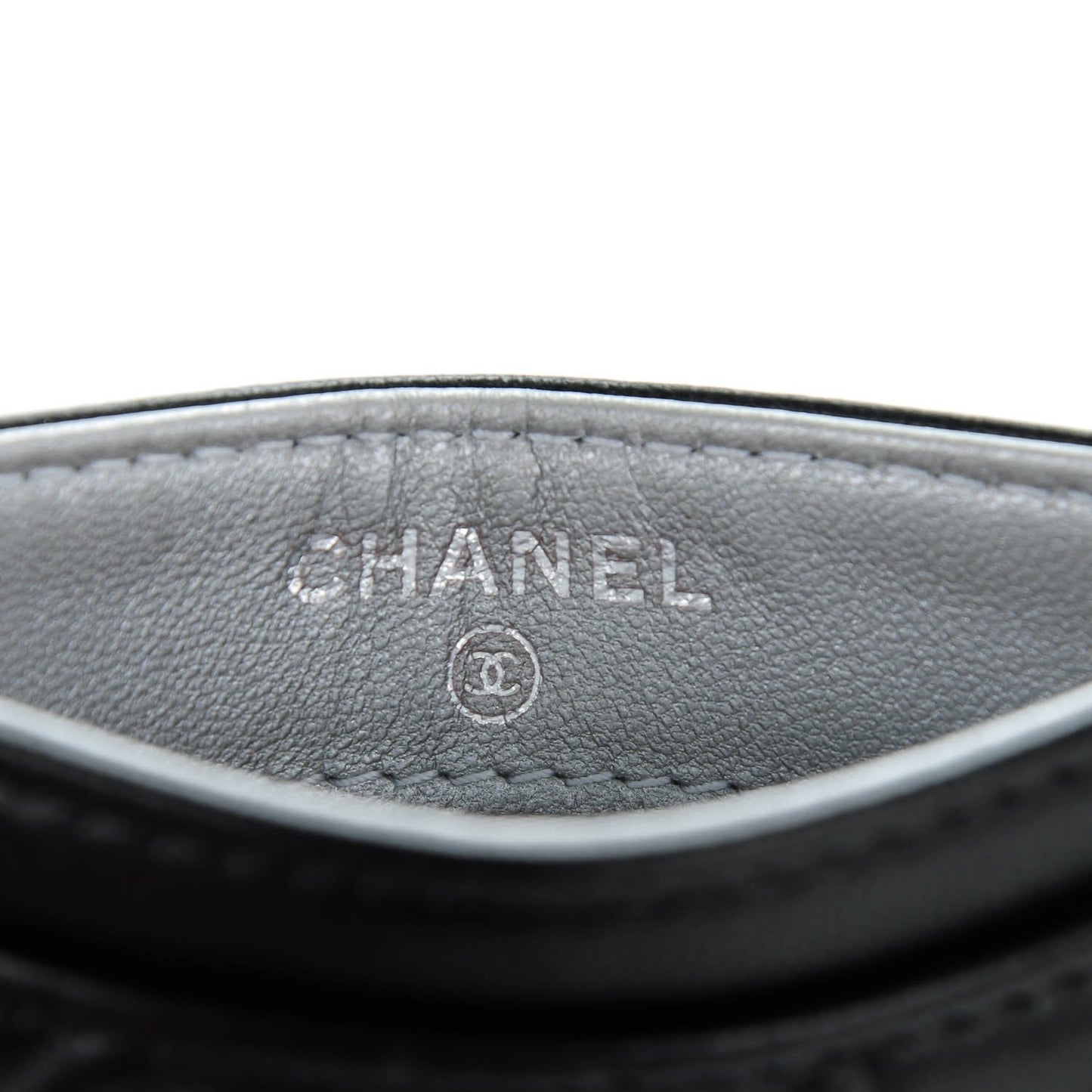 Lambskin Camellia Embossed Card Holder Black