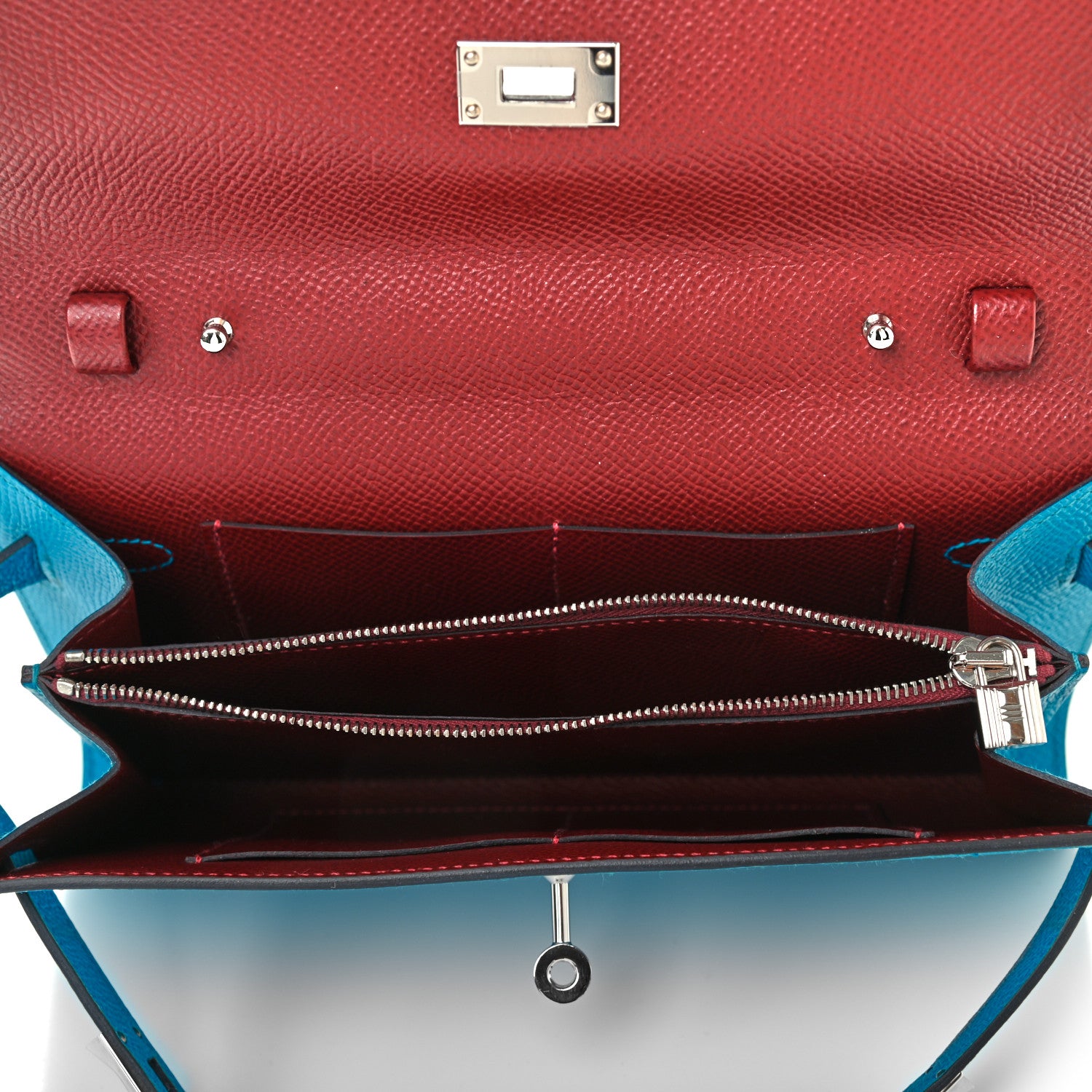 Hermes Epsom Verso Kelly Wallet To Go Bleu Frida Rouge H 4 of 7