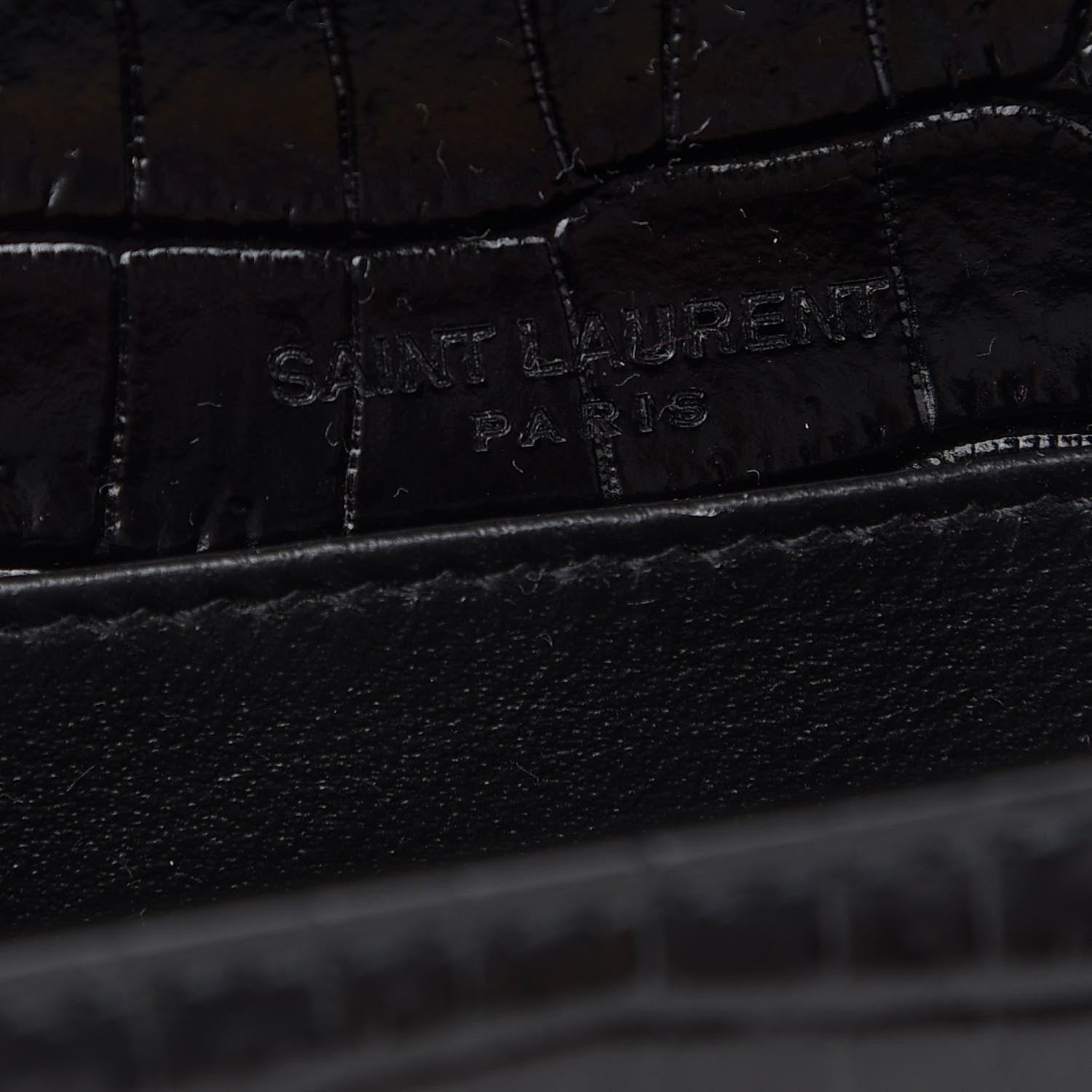 Saint Laurent Calfskin Crocodile Embossed Monogram Kate Belt Bag Black 6 of 10