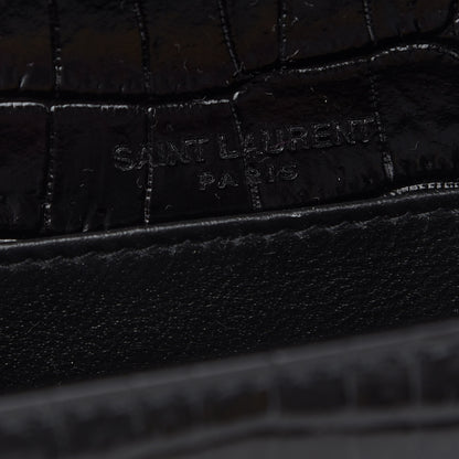 Saint Laurent Calfskin Crocodile Embossed Monogram Kate Belt Bag Black 6 of 10