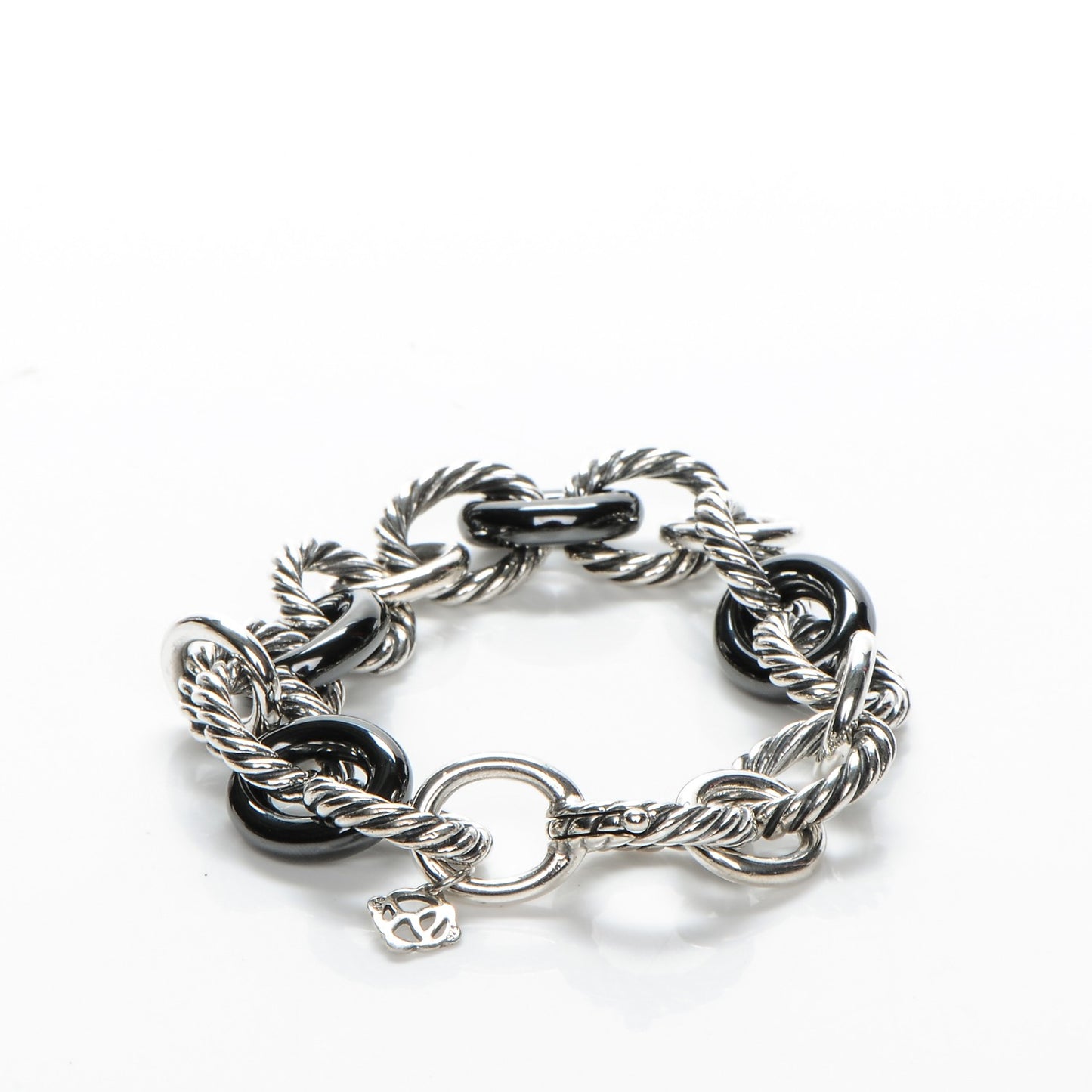 Sterling Silver Ceramic 13mm Large Oval Link Bracelet Black