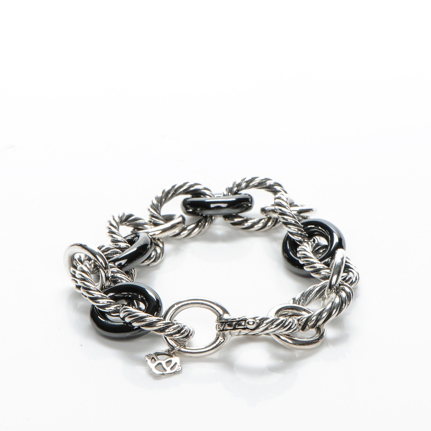 David Yurman Sterling Silver Ceramic 13mm Large Oval Link Bracelet Black 3 of 4