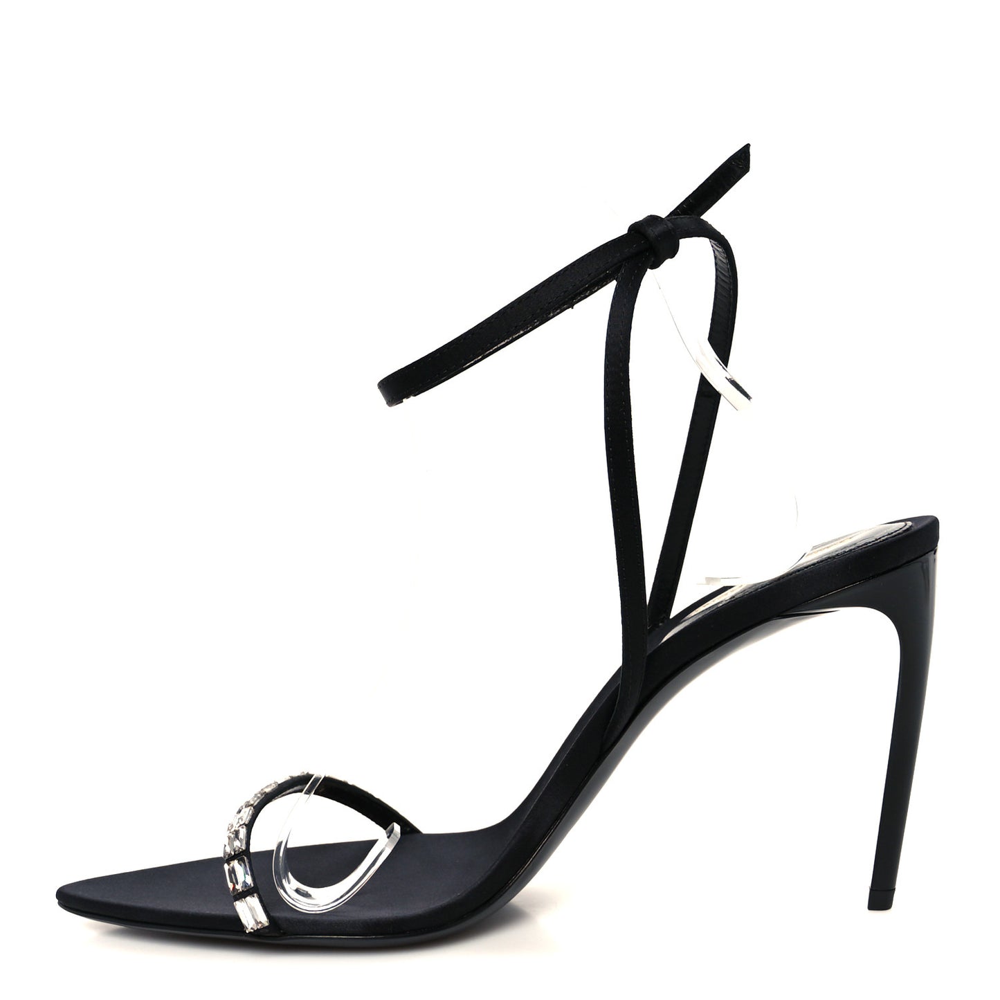 Crepe Satin Crystal New Nuit 90 Ankle Strap Sandals 38.5 Black