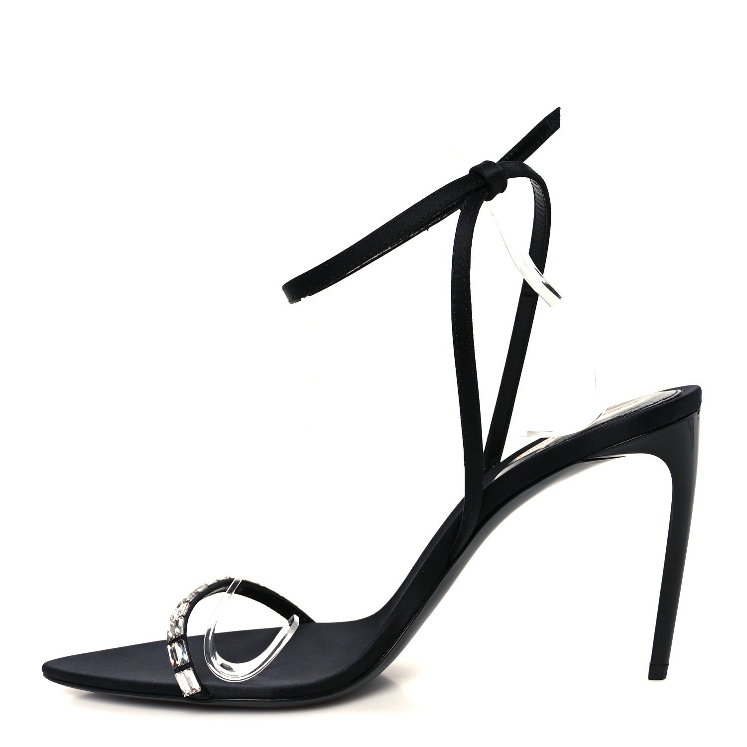 Saint Laurent Crepe Satin Crystal New Nuit 90 Ankle Strap Sandals 38.5 Black 1 of 10
