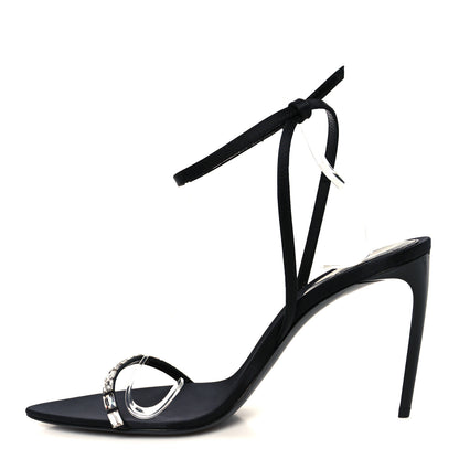 Saint Laurent Crepe Satin Crystal New Nuit 90 Ankle Strap Sandals 38.5 Black 1 of 10