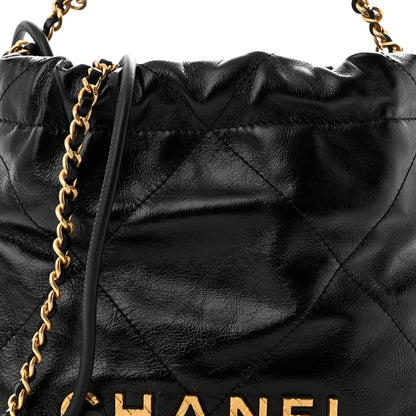 Chanel Shiny Crumpled Calfskin Quilted Pearl Mini Chanel 22 Black 7 of 11