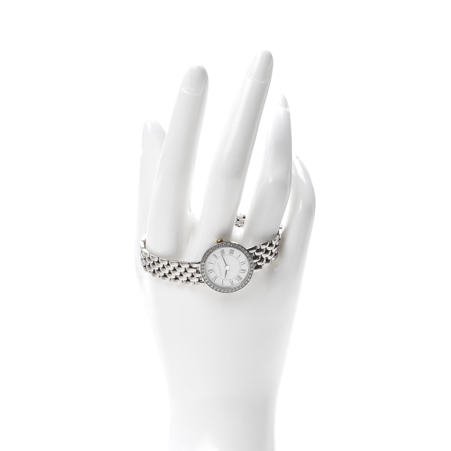 Tiffany 14K White Gold Diamond Bezel 22mm Classic Quartz Watch 2 of 8