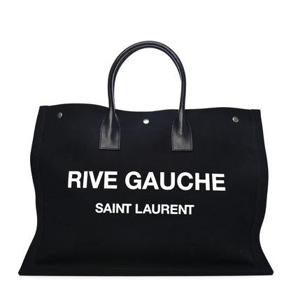 Saint Laurent Linen Calfskin Rive Gauche Tote Black 1 of 4