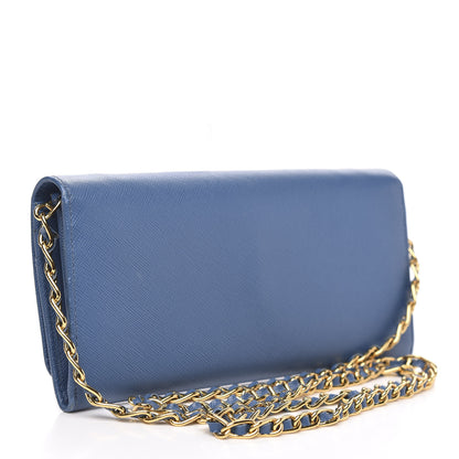 Prada Saffiano Metal Oro Chain Wallet Cobalto 3 of 11