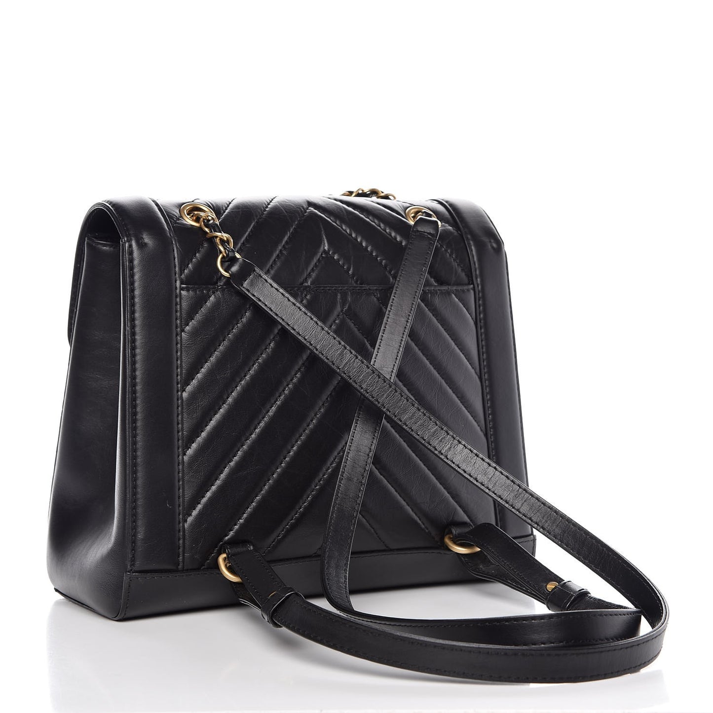 Aged Calfskin Chevron Quilted Backpack Black