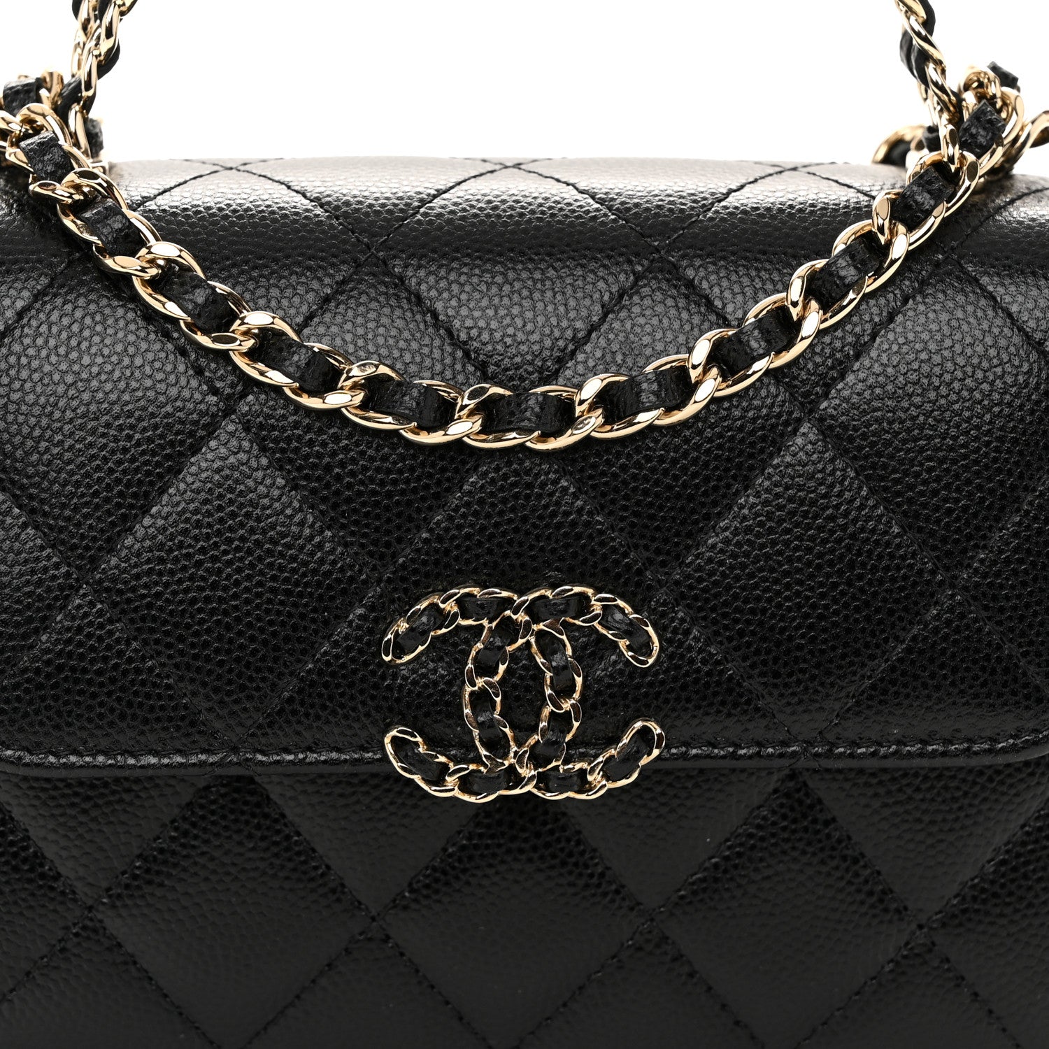 Chanel Caviar Quilted Double Chain Top Handle Flap With Chain Black 8 of 11