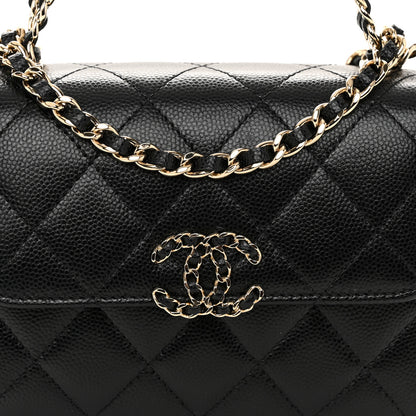 Chanel Caviar Quilted Double Chain Top Handle Flap With Chain Black 8 of 11