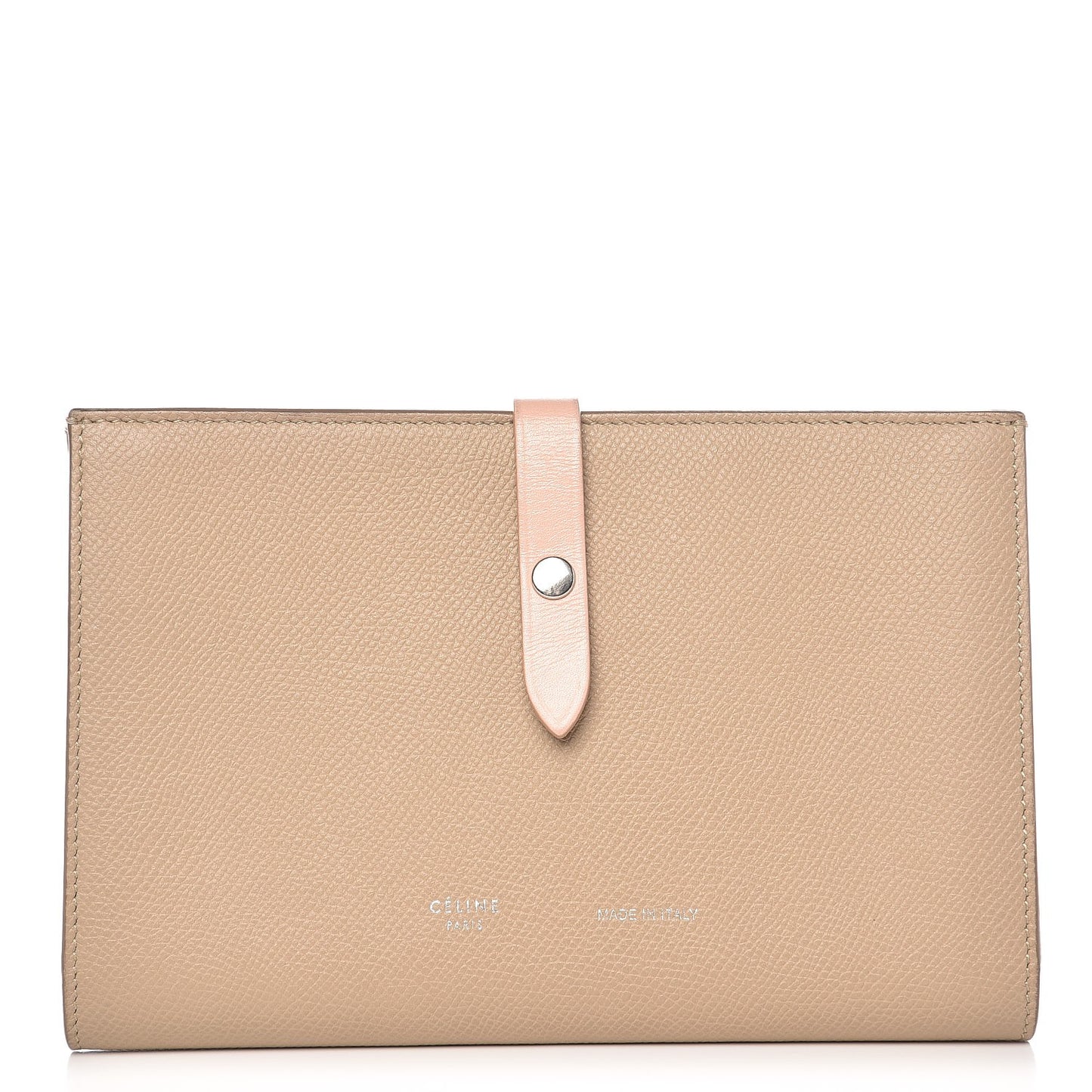 Grained Sleek Calfskin Large Multifunction Strap Wallet Taupe