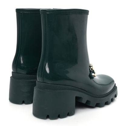 Gucci Rubber Womens Horsebit Ankle Boots 37 Vintage Green 4 of 9